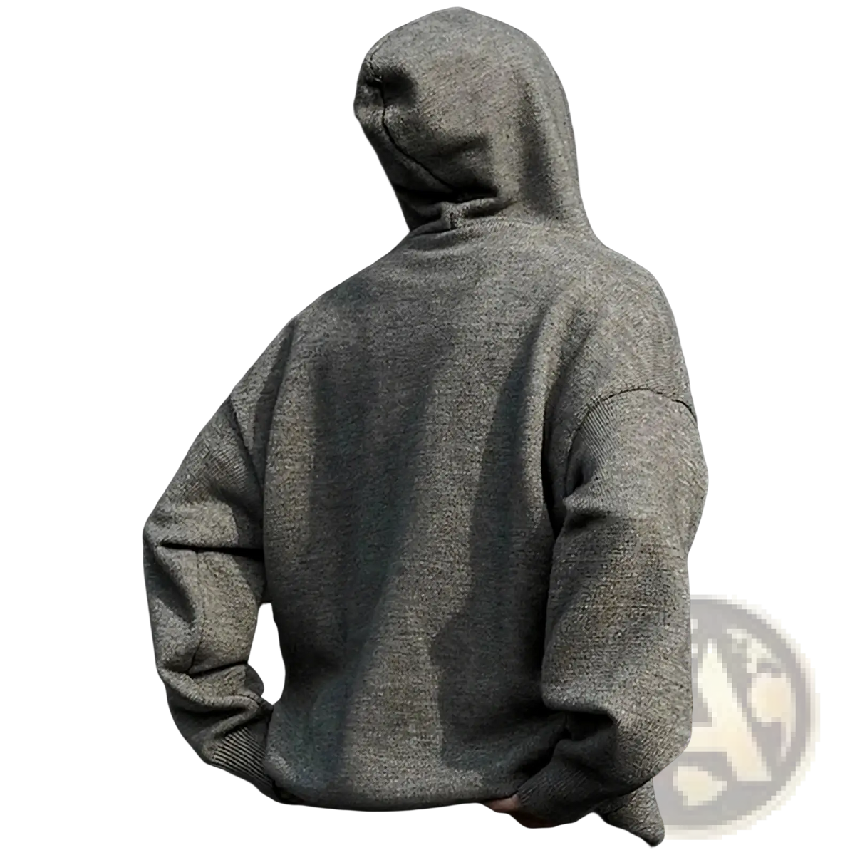 Men oversized knit hoodie in gray heather with relaxed fit and ribbed cuffs for retro streetwear pullover style