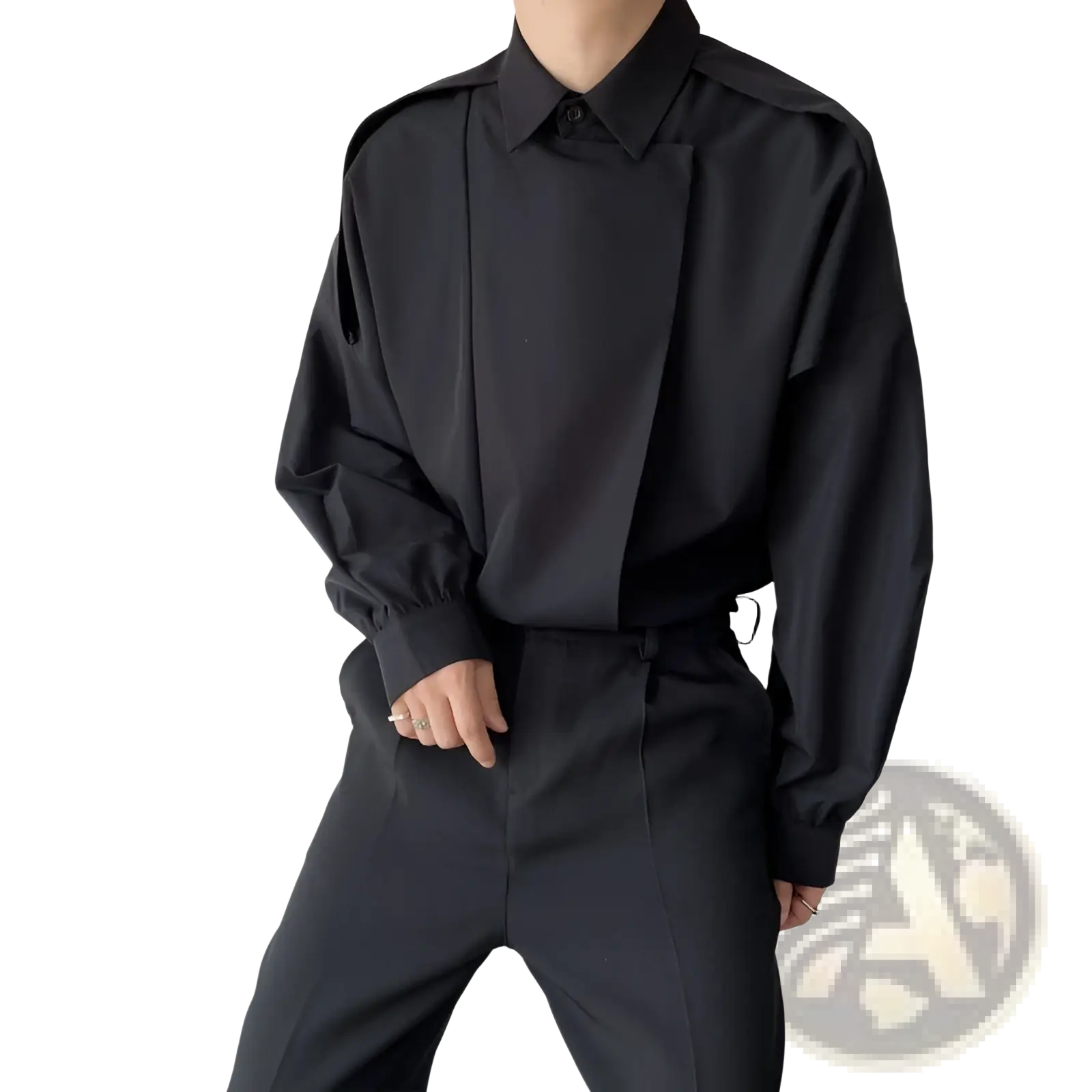 Men oversized long sleeve button up shirt in black with a structured collar and soft breathable fabric for casual wear