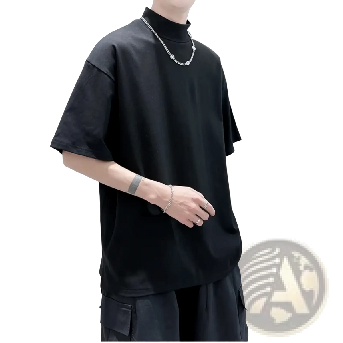 Black oversized turtleneck t-shirt with short sleeves designed for casual streetwear men fashion