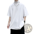 White high-neck t-shirt with short sleeves and relaxed fit for men oversized turtleneck casual streetwear