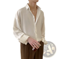 Men oversized white ice silk dress shirt in satin with a relaxed fit and long sleeves for formal wear