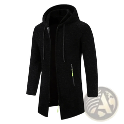 Men oversized zip hoodie winter jacket in black textured fabric with neon green zipper pulls and drawstrings
