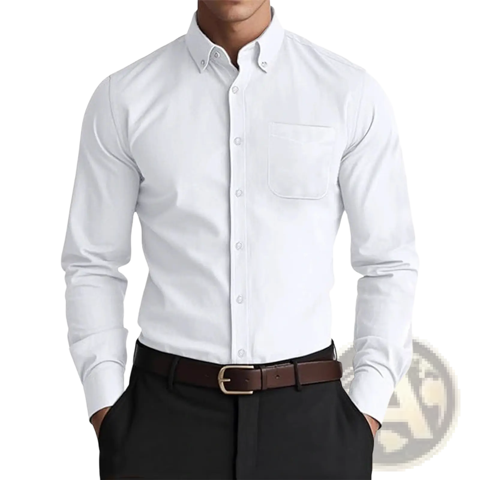 Men oxford casual shirt in white with chest pocket classic collar made from cotton blend for casual wear