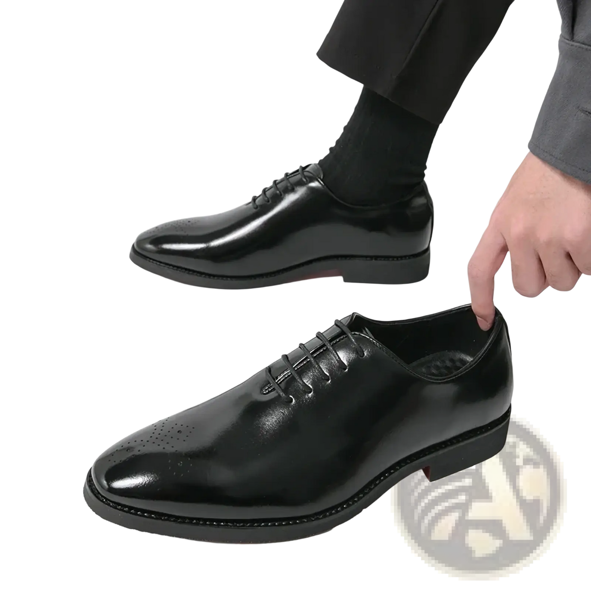 Men oxford shoes black patent leather with polished finish and subtle brogue detailing for formal business wear