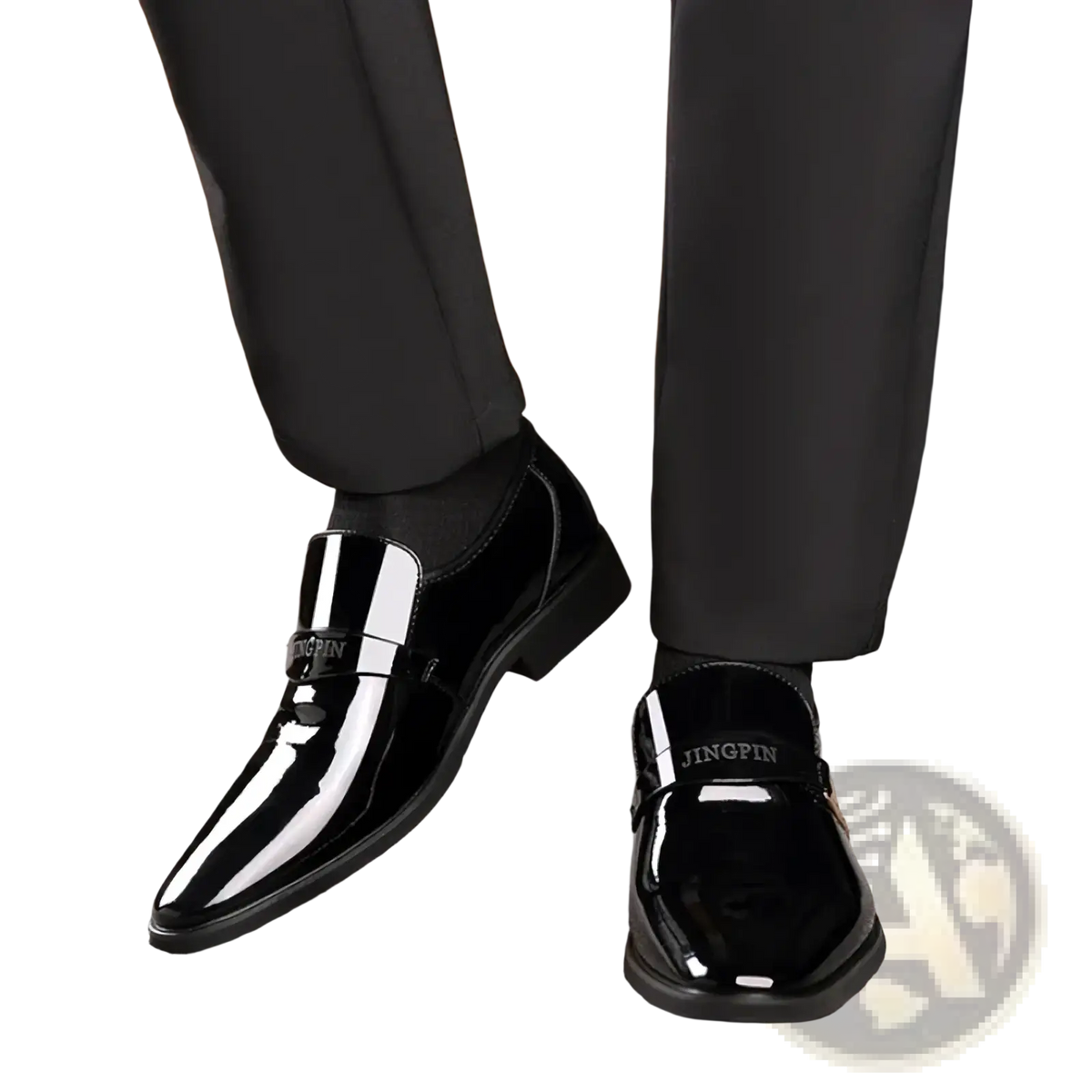 Men patent leather casual oxford shoes in black with a glossy finish and white stripe slip-on design