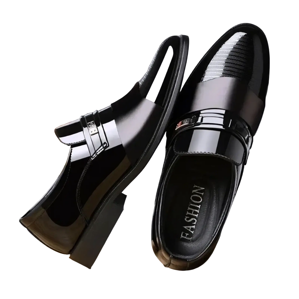 Men patent leather formal oxfords in black with a glossy finish and sleek pointed toe design for dress occasions