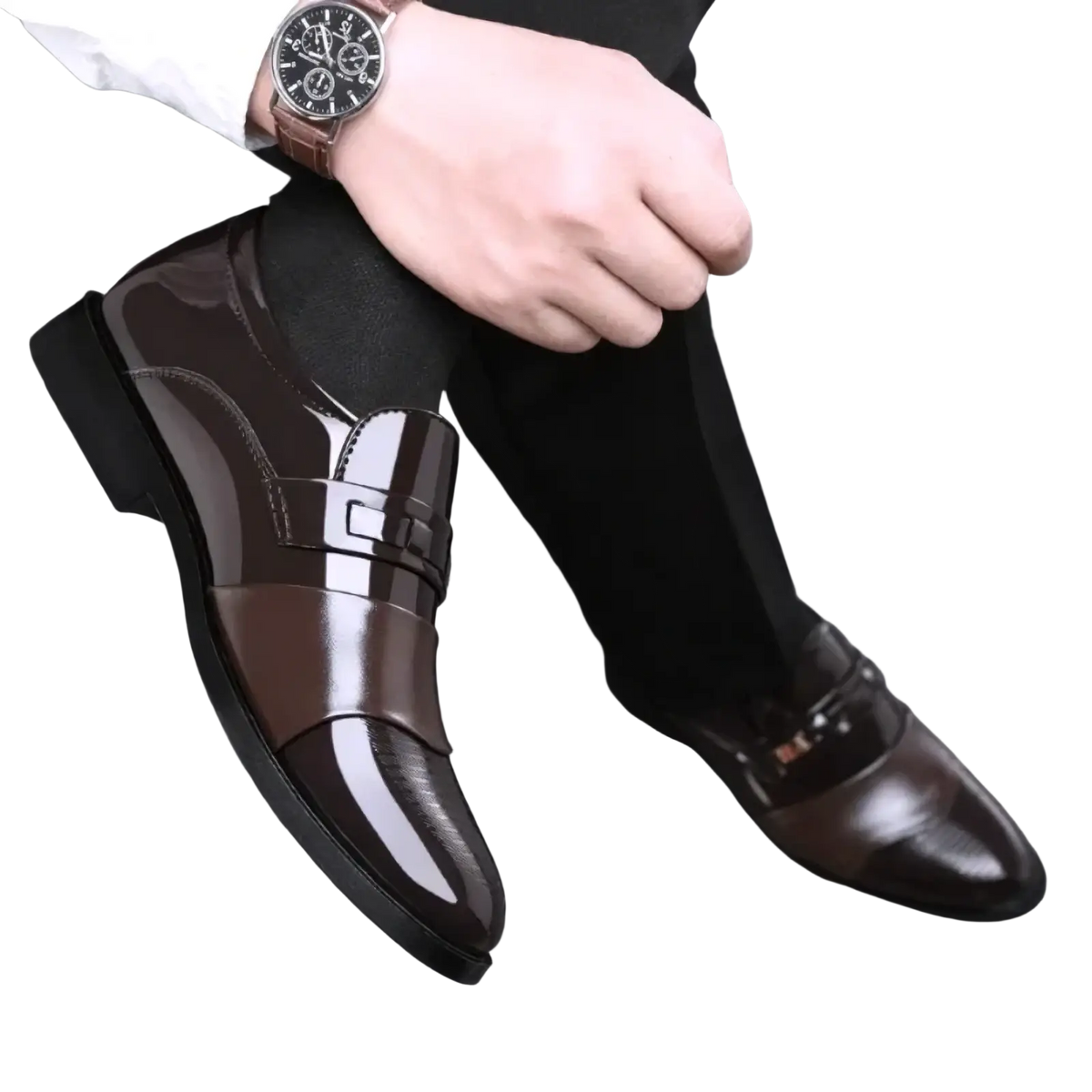 Men patent leather formal oxfords in shiny brown with lace-up design and polished finish for dress occasions