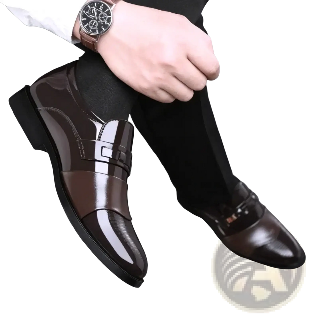 Men patent leather formal oxfords in shiny brown with lace-up design and polished finish for dress occasions