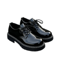 Men patent leather platform oxford shoes in black with white stitching silver eyelets and lace-up design