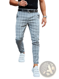 Men plaid casual trousers slim fit light gray with subtle texture suitable for formal and casual wear
