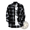 Men plaid flannel shirt oversized casual jacket in black and white plaid with button-down front made of flannel fabric
