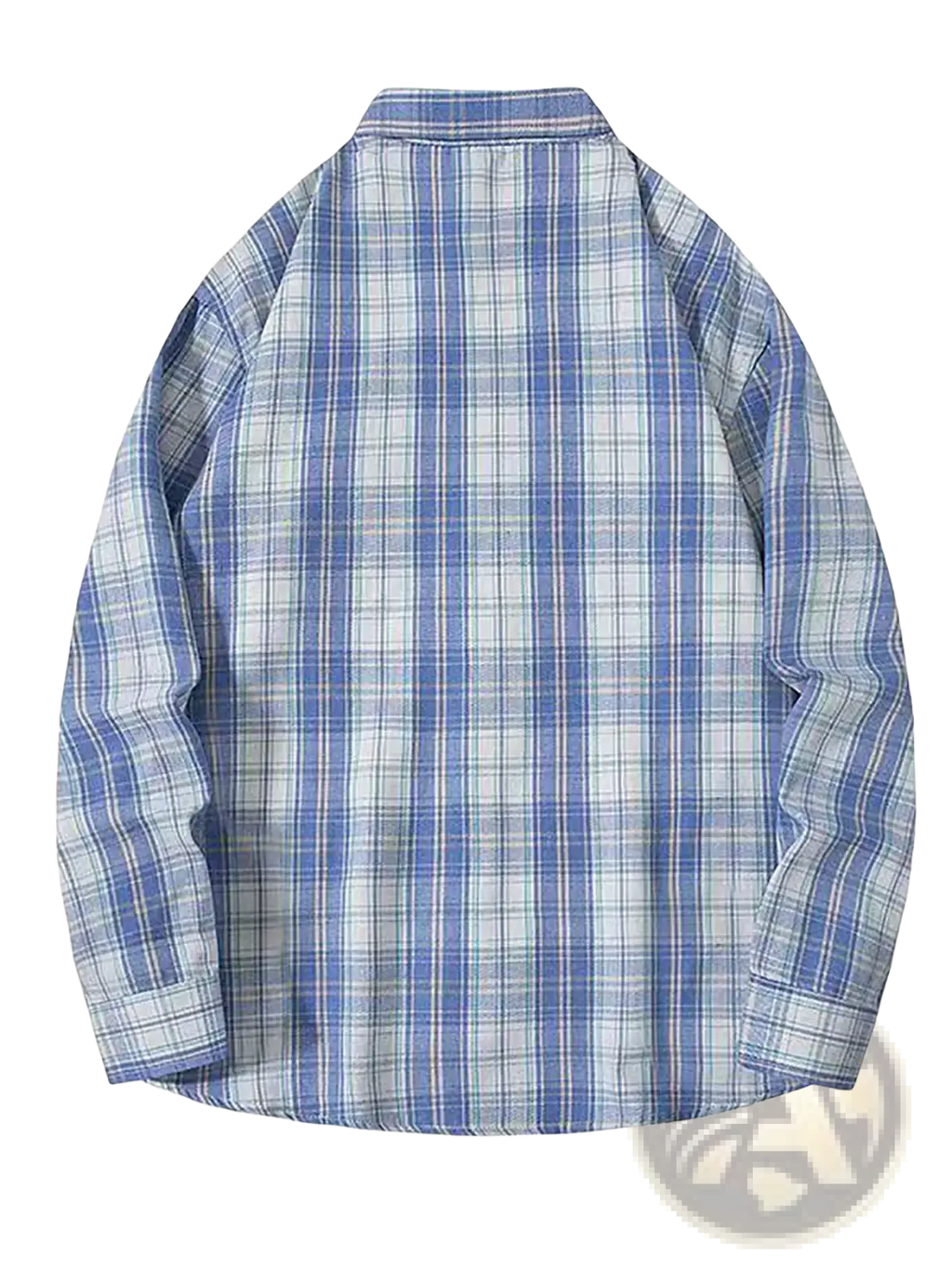 Men plaid flannel shirt in blue and white plaid with long sleeves and classic collar for casual wear