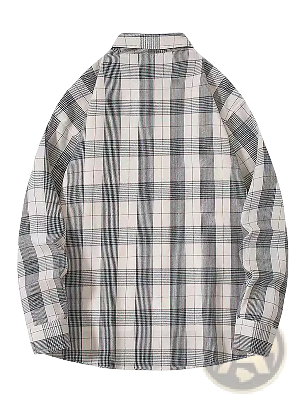 Men plaid flannel shirt with black and white plaid pattern made from soft cotton blend fabric in retro Japanese grid style