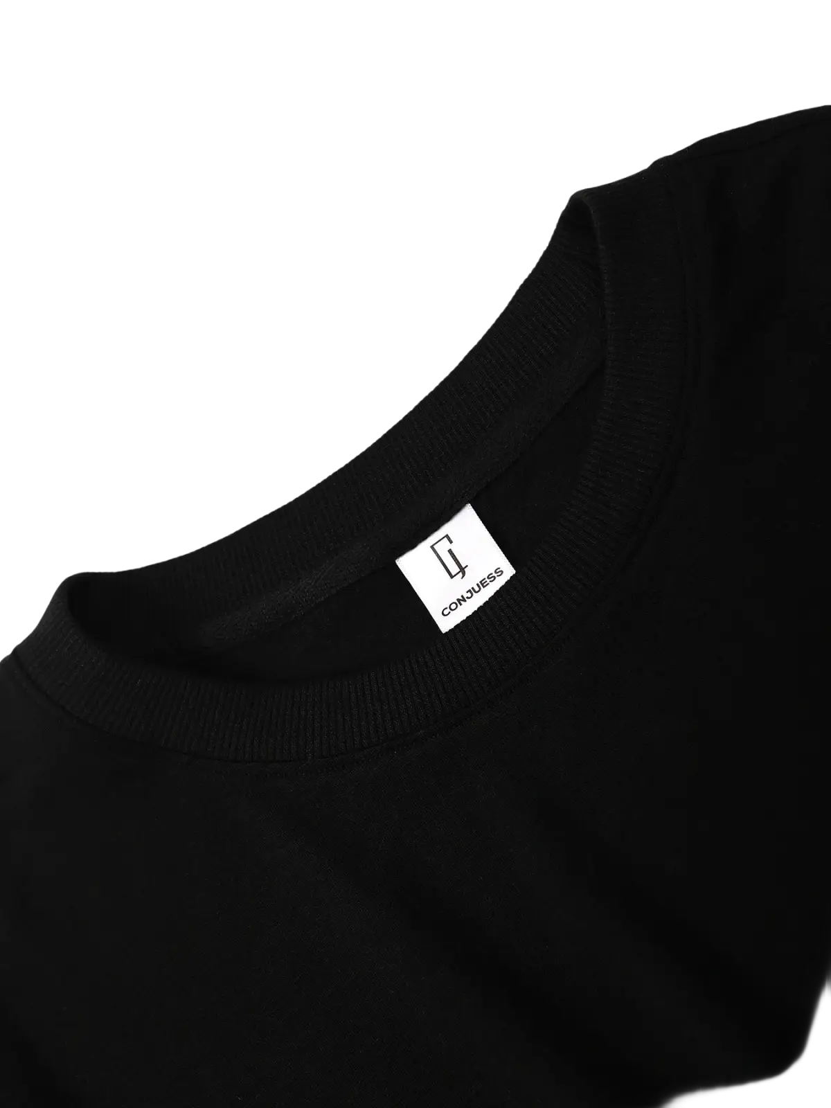 Black cotton crewneck t-shirt with white conquers label paired with men plaid pajama set short sleeve shorts