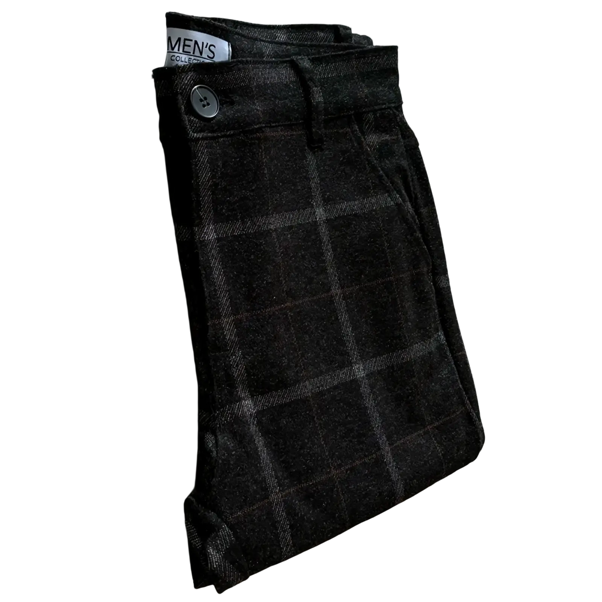 Men plaid skinny jogging pants in black and gray plaid with button closure for stylish casual wear