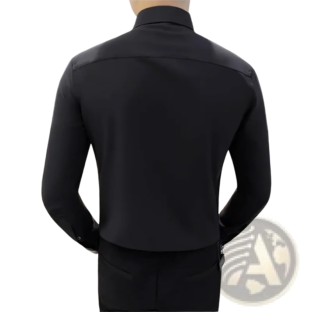 Men pleated tuxedo dress shirt slim fit in black with long sleeves and subtle stitching details for formal occasions