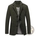 Men plus size cotton casual blazer in dark olive green with striped inner lining and three dark buttons