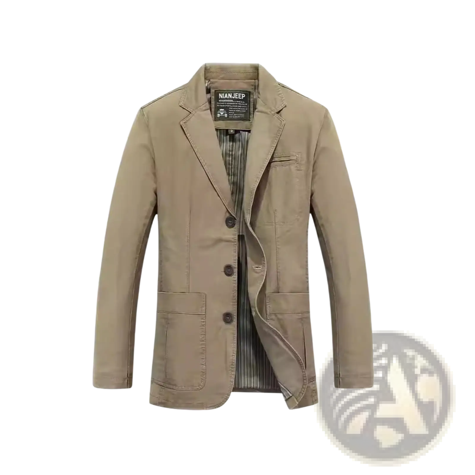 Beige nian jeep men plus size cotton casual blazer with three buttons and flap pockets for everyday wear