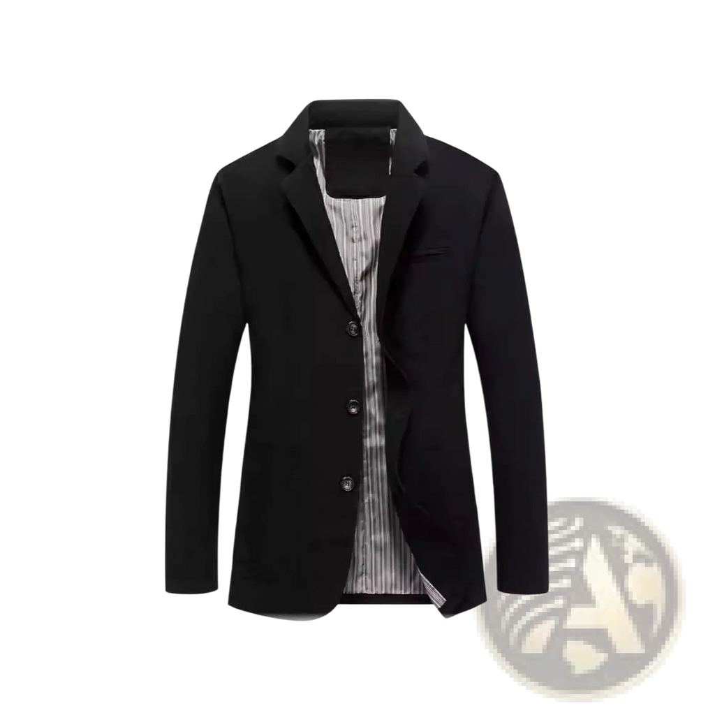 Men plus size black cotton casual blazer with sleek tailored fit and three-button closure