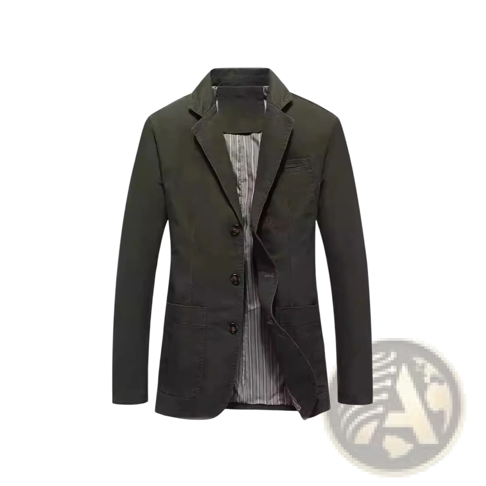 Dark olive green men plus size cotton casual blazer with subtle textured fabric and contrasting striped inner lining