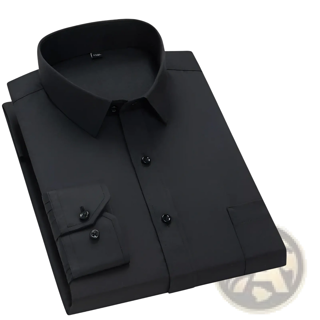Men plus size black dress shirt with subtle diagonal weave made from 40% cotton 60% polyester for formal wear