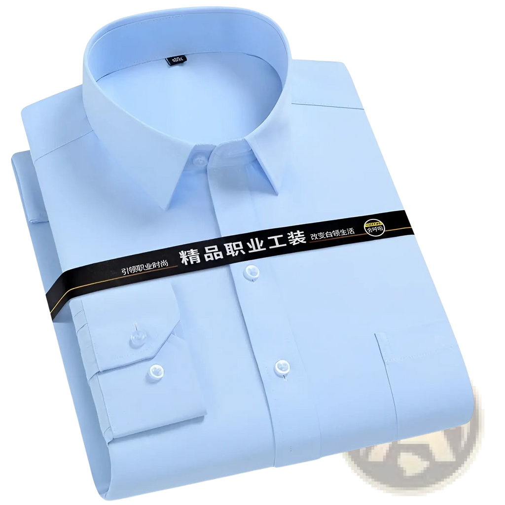 Men plus size light blue cotton long sleeve formal dress shirt with classic collar and buttoned cuffs