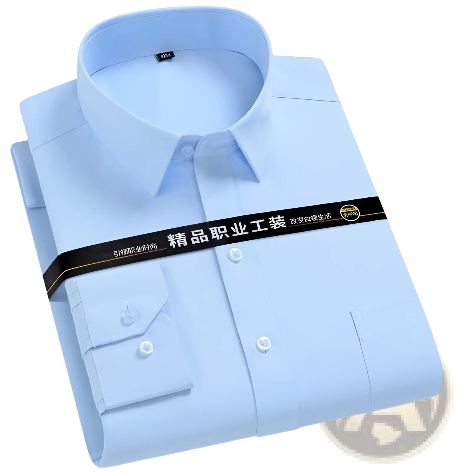Men plus size light blue cotton long sleeve formal dress shirt with classic collar and buttoned cuffs