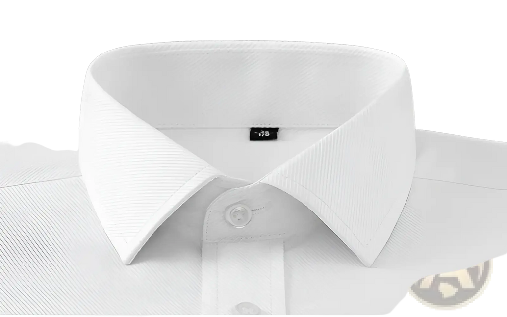 Men plus size white cotton long sleeve formal dress shirt with a crisp structured collar and subtle textured fabric