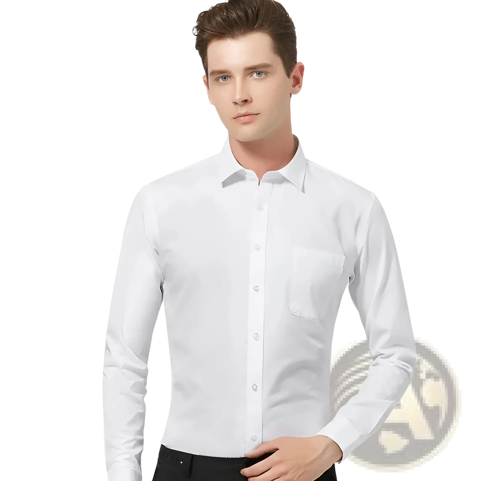 Men plus size white cotton long sleeve formal dress shirt with classic collar and button down front