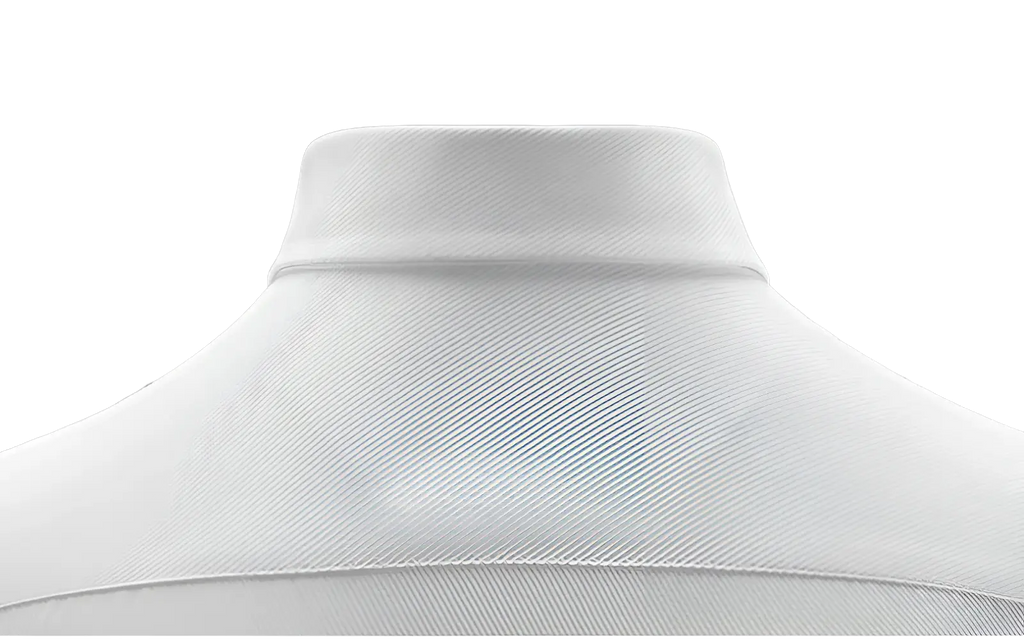 Men plus size cotton long sleeve formal dress shirt in white with a subtle textured weave and turtleneck collar