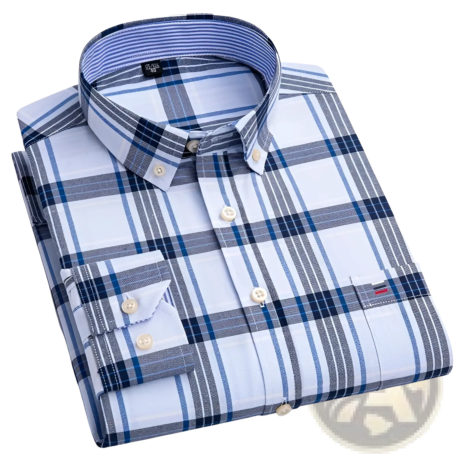 Men plus size cotton oxford shirt in blue and white plaid with collar cuffs and chest pocket