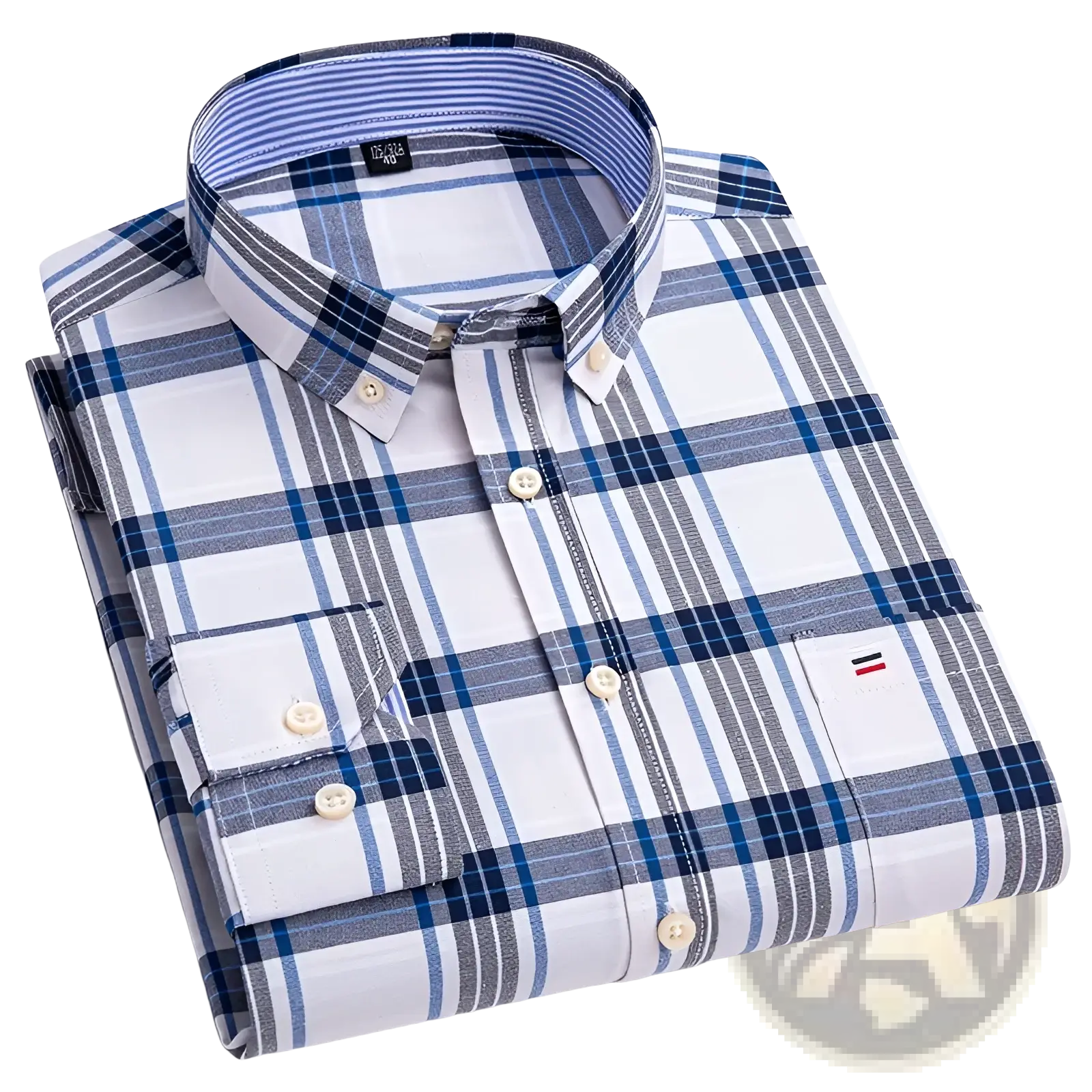 Men plus size cotton oxford plaid shirt in blue white and gray with button down front collar and chest pocket