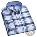 Men plus size cotton oxford plaid shirt in blue and white made of pure cotton with button-down front