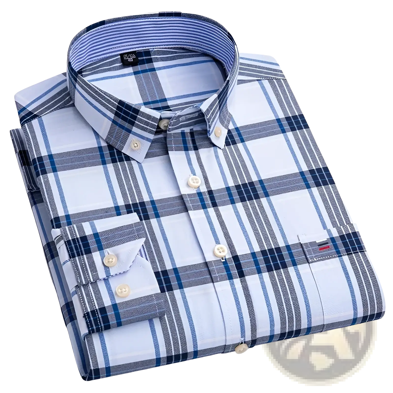 Men plus size cotton oxford plaid shirt in blue and white made of pure cotton with button-down front