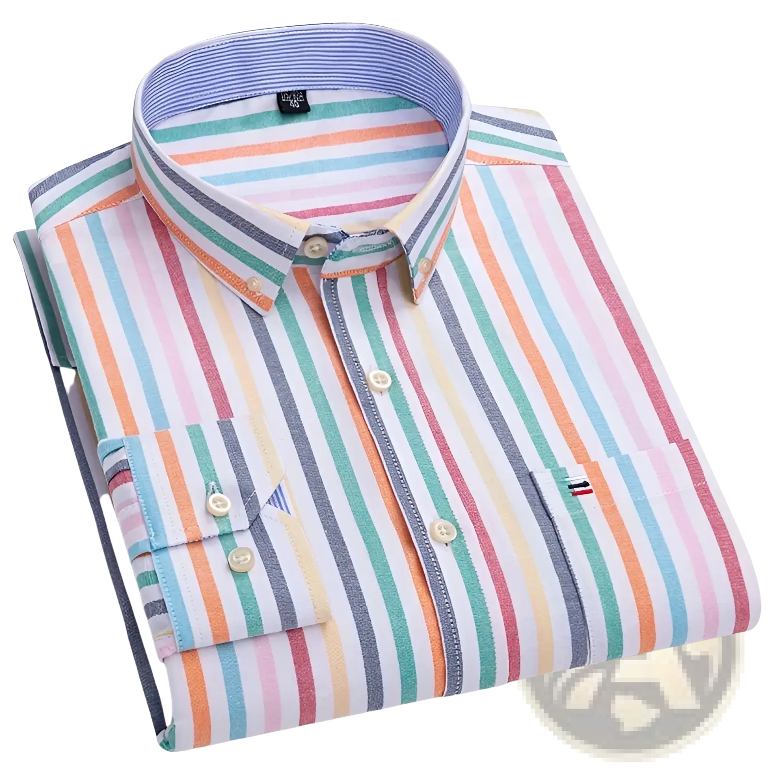 Men plus size cotton oxford plaid shirt with short sleeves neatly folded multicolored pastel vertical stripes