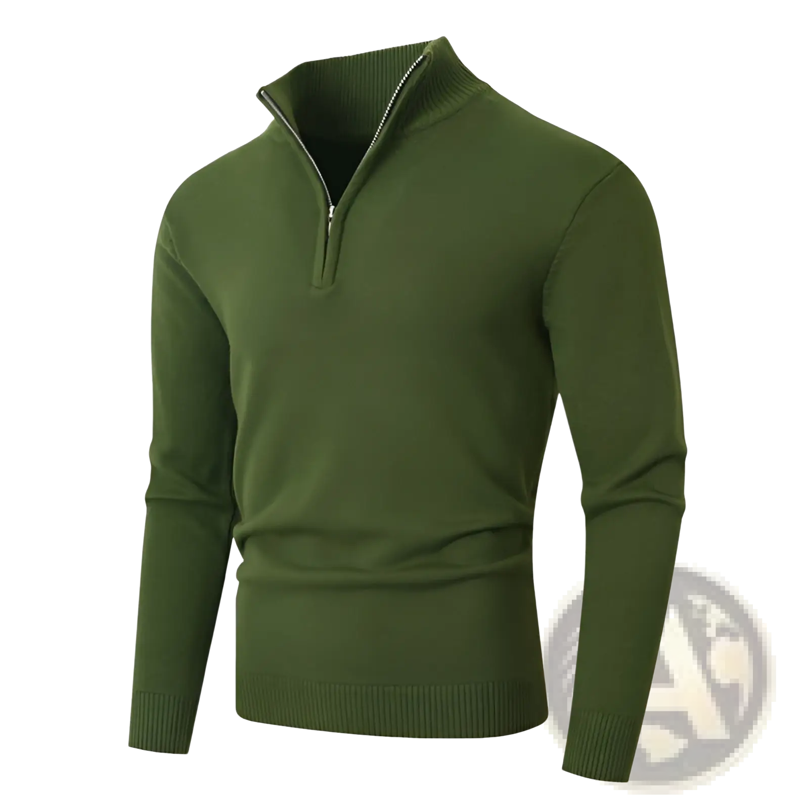 Men plus size olive green fleece half zip sweater with ribbed cuffs and hem for casual warmth and comfort