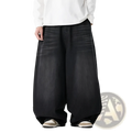 Men plus size Japanese retro wide leg jeans in black denim with a relaxed flowing silhouette for casual wear
