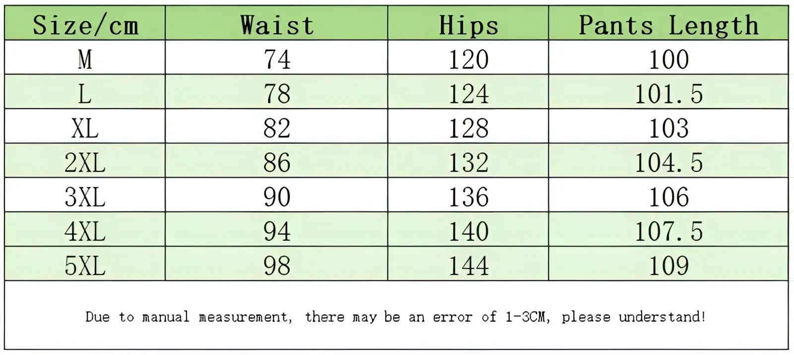 A table displaying size charts in centimeters for men plus size Japanese retro wide leg jeans from m to 5xl