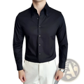 Black men plus size non-iron long-sleeved dress shirt with classic collar and button-down front