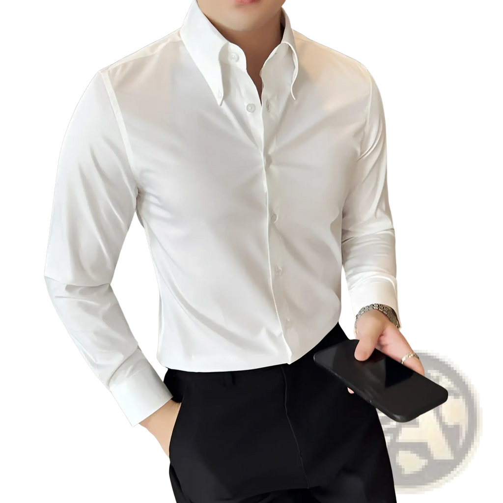 Men plus size non-iron dress shirt in crisp white with long sleeves classic collar and button-down front