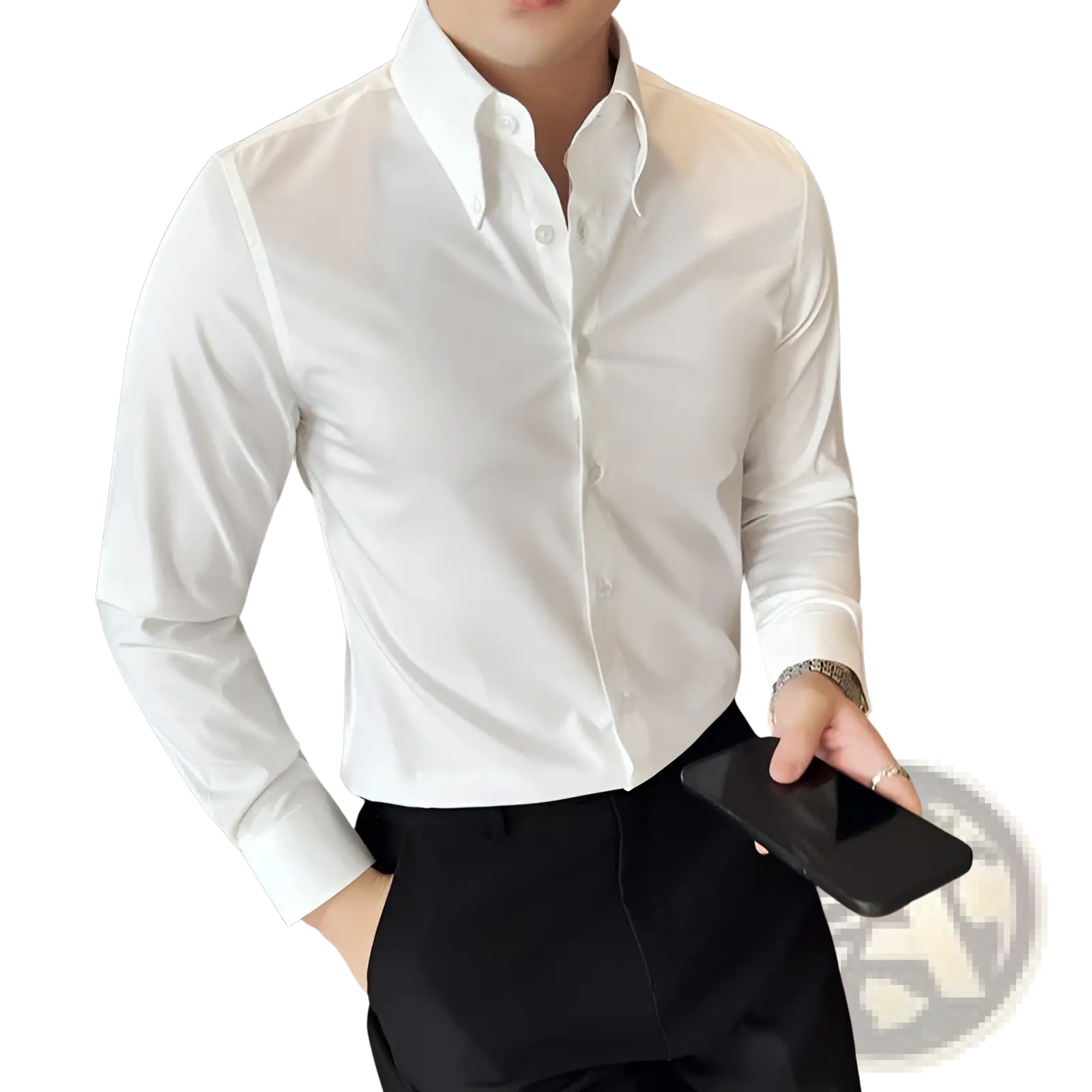 Men plus size non-iron dress shirt in crisp white with long sleeves classic collar and button-down front