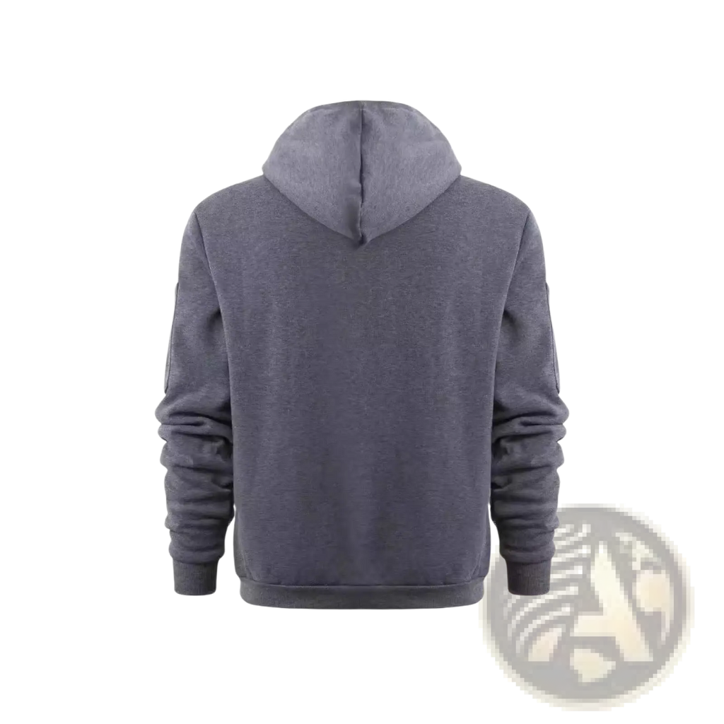 Men plus size sports zip hoodie in dark heather gray with ribbed cuffs and hem and textured sleeve panels
