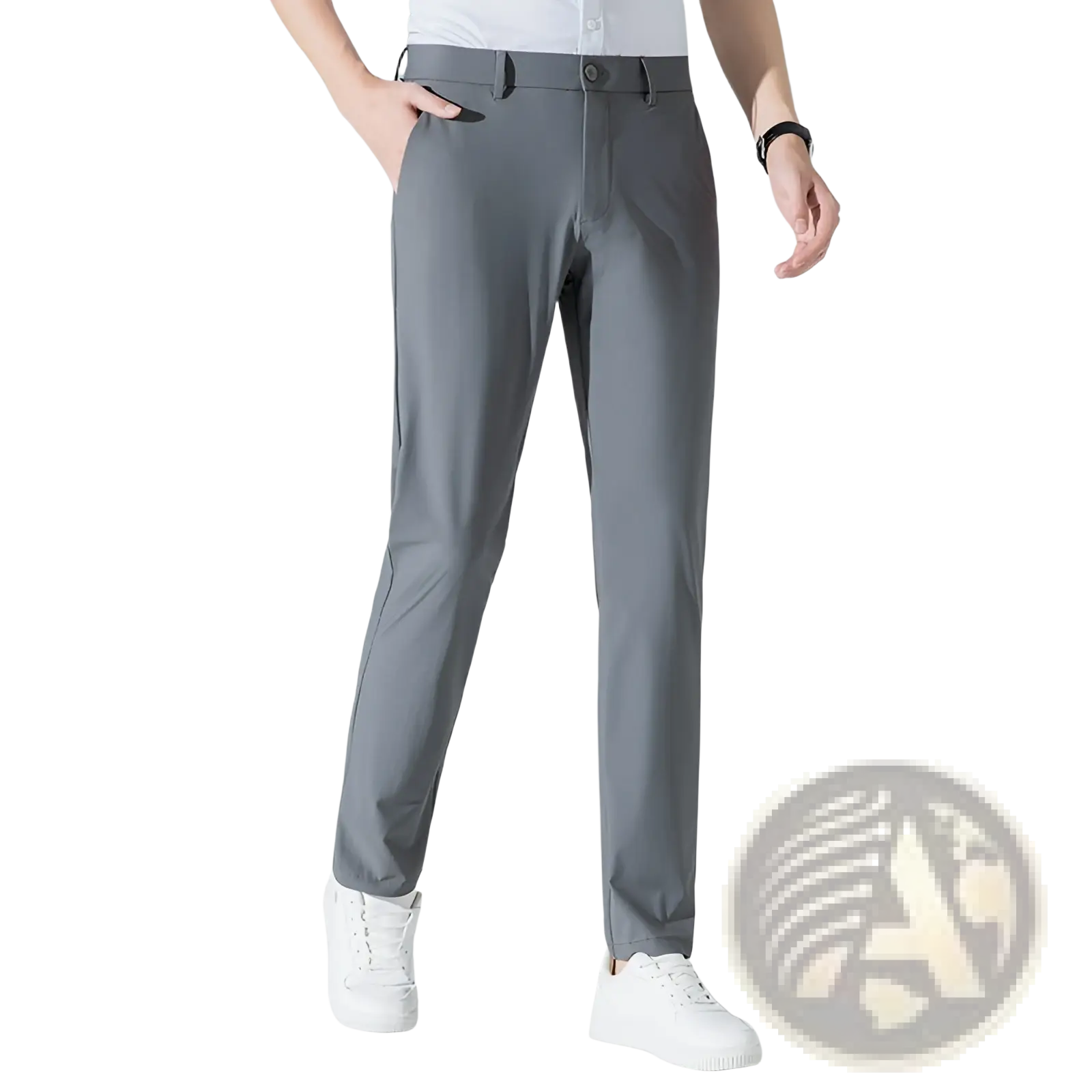 Men plus size stretch casual pants in gray slim-fit with sleek modern design and subtle stitching details