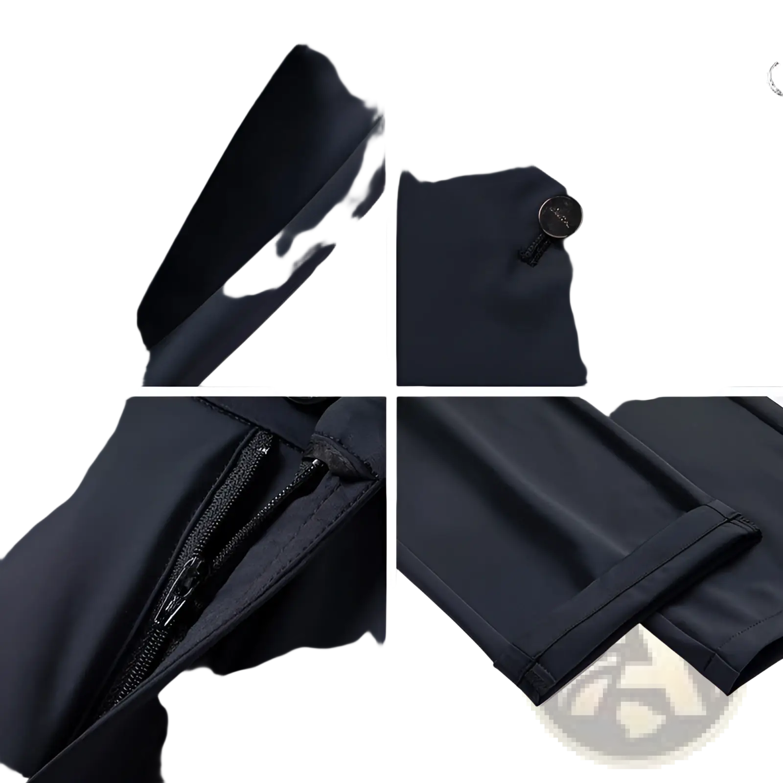 Men plus size stretch casual pants in dark navy blue lightweight fabric with sleek design and button zipper pockets