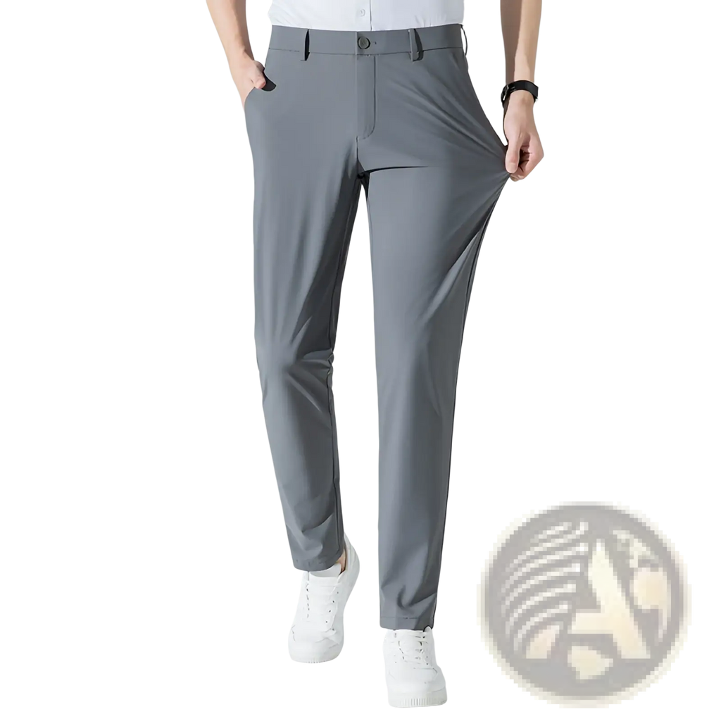 Men plus size stretch casual pants in gray slim-fit with smooth modern fabric and subtle stitching details