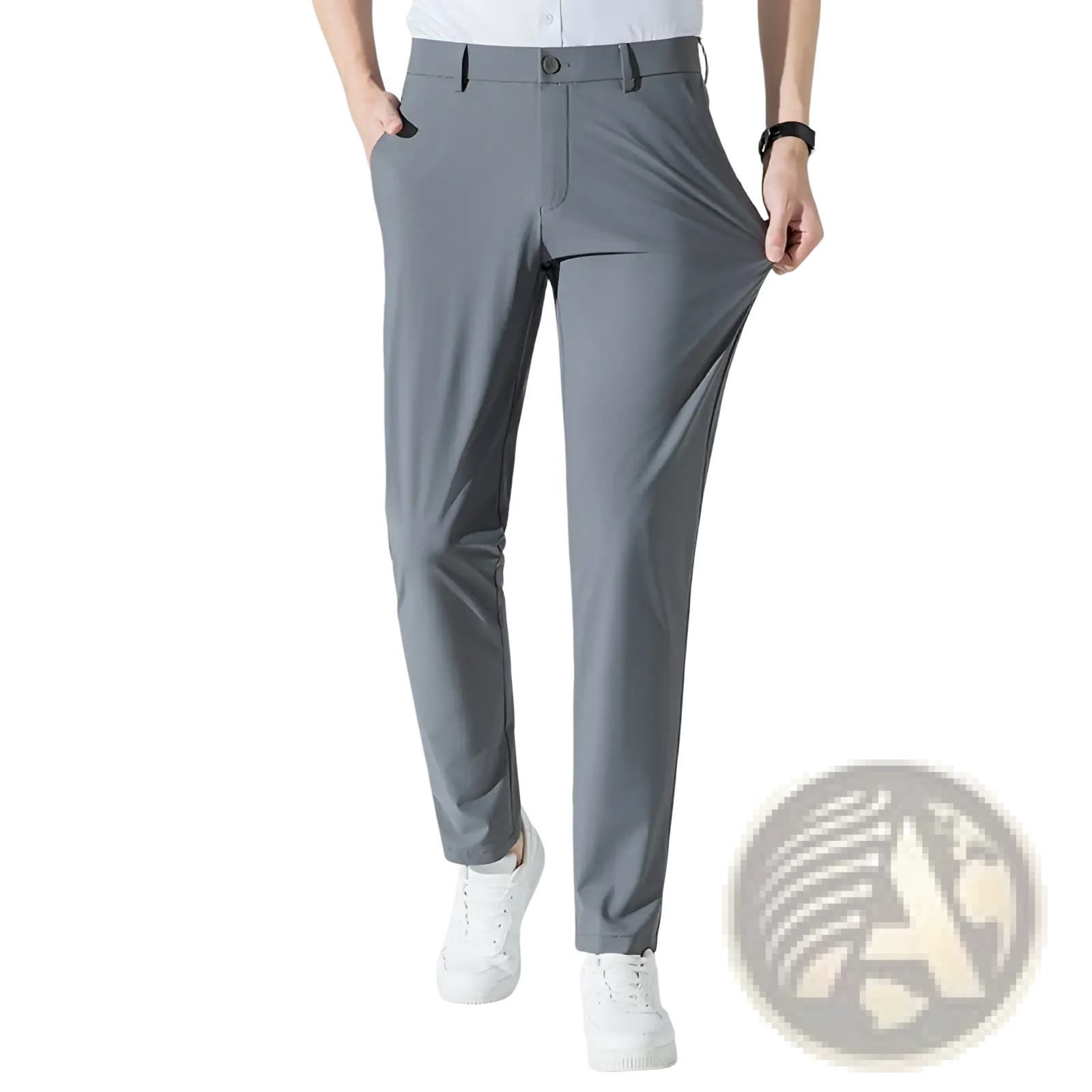 Men plus size stretch casual pants in gray slim-fit with smooth modern fabric and subtle stitching details