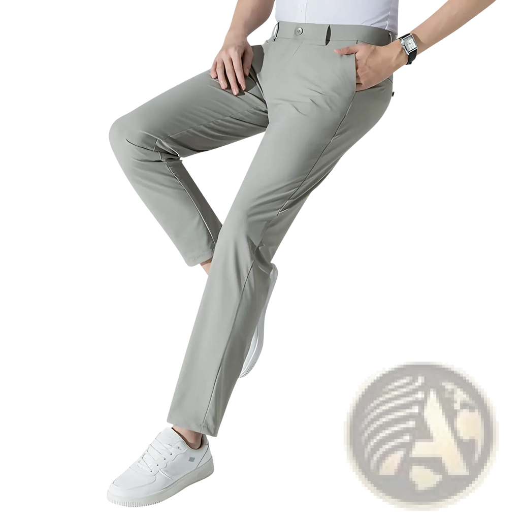 Men plus size stretch casual light gray slim-fit trousers with smooth fabric and subtle stitching details