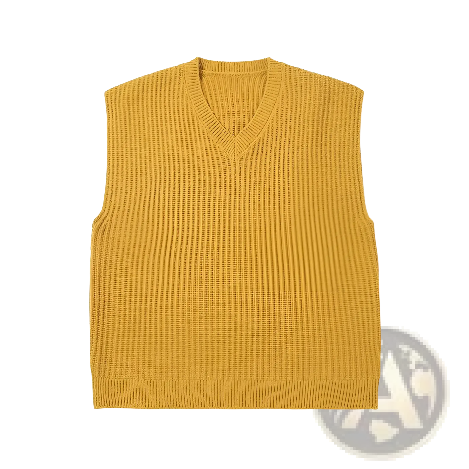 Men plus size mustard yellow ribbed knit sleeveless sweater vest with v neck design