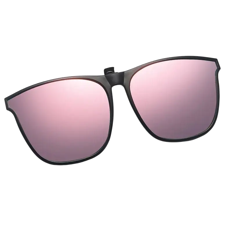 Black-framed men polarized clip on sunglasses with uv400 pink mirrored square lenses for outdoor use