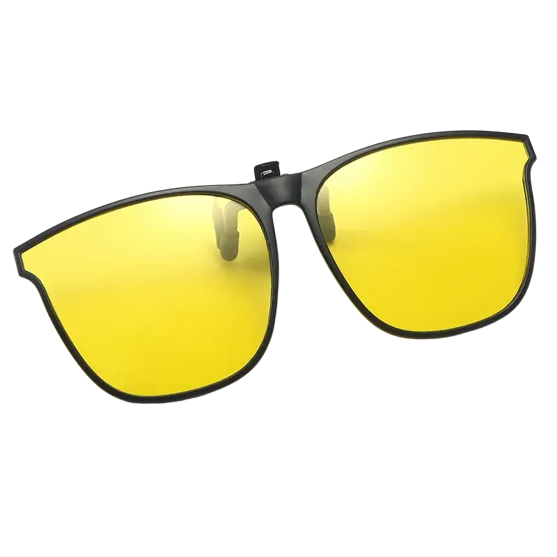 Men polarized clip on sunglasses with black frame and vibrant yellow gradient uv400 square lenses